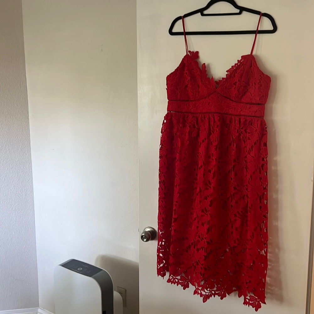Bardot red lace dress